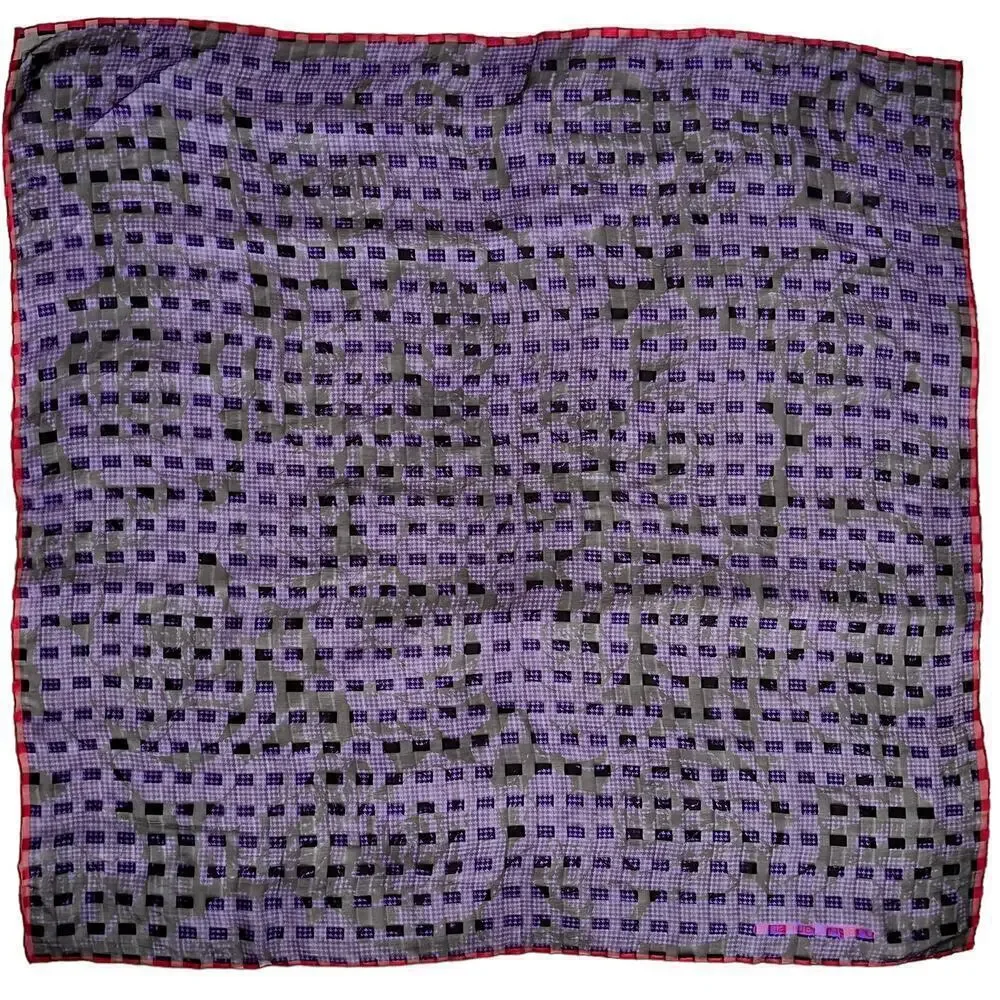 Vintage Emanuel Ungaro Purple Houndstooth Silk Chiffon Burnout Square Scarf